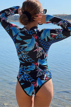 Leaf Printed Long Sleeve Half Zip UPF50 Rash Guard