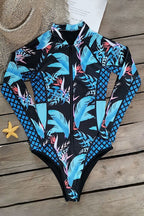 Leaf Printed Long Sleeve Half Zip UPF50 Rash Guard
