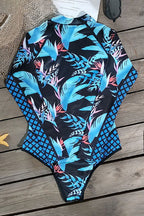 Leaf Printed Long Sleeve Half Zip UPF50 Rash Guard