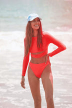Plain Cropped Silhouette Two Pieces Rash Guard