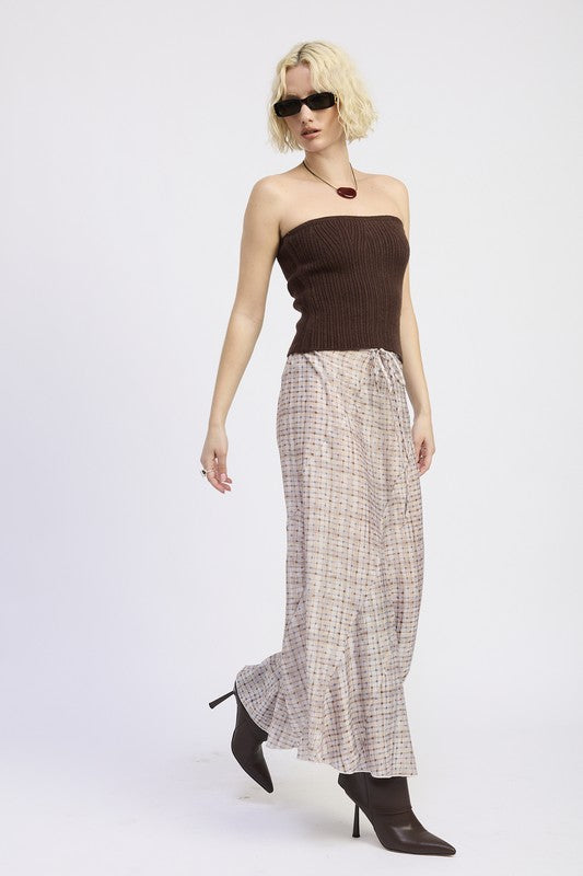DRAWSTRING MAXI SKIRT WITH ASYMMETRICAL SEAMS