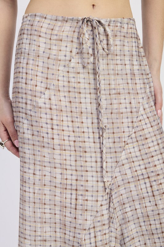 DRAWSTRING MAXI SKIRT WITH ASYMMETRICAL SEAMS