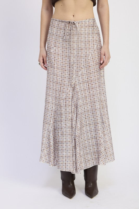 DRAWSTRING MAXI SKIRT WITH ASYMMETRICAL SEAMS