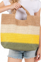 Faux Straw Tri-Tone Tote