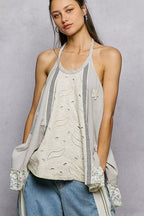 POL Lace Ruffle Halter Neck Double Gauze Top with Crochet Patch