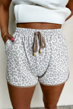 Leopard Elastic Waist Lace up Contrast Trim Shorts