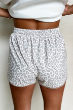 Leopard Elastic Waist Lace up Contrast Trim Shorts