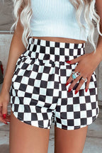Checkered Print High Waist Casual Shorts