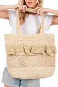 Ruffle Crochet Straw Tote Bag