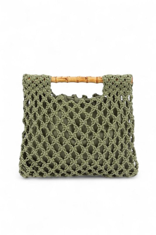 Crochet Bamboo Handle Summer Clutch