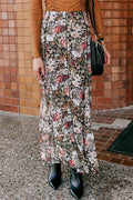 Brown Floral Print High Waist Maxi Skirt