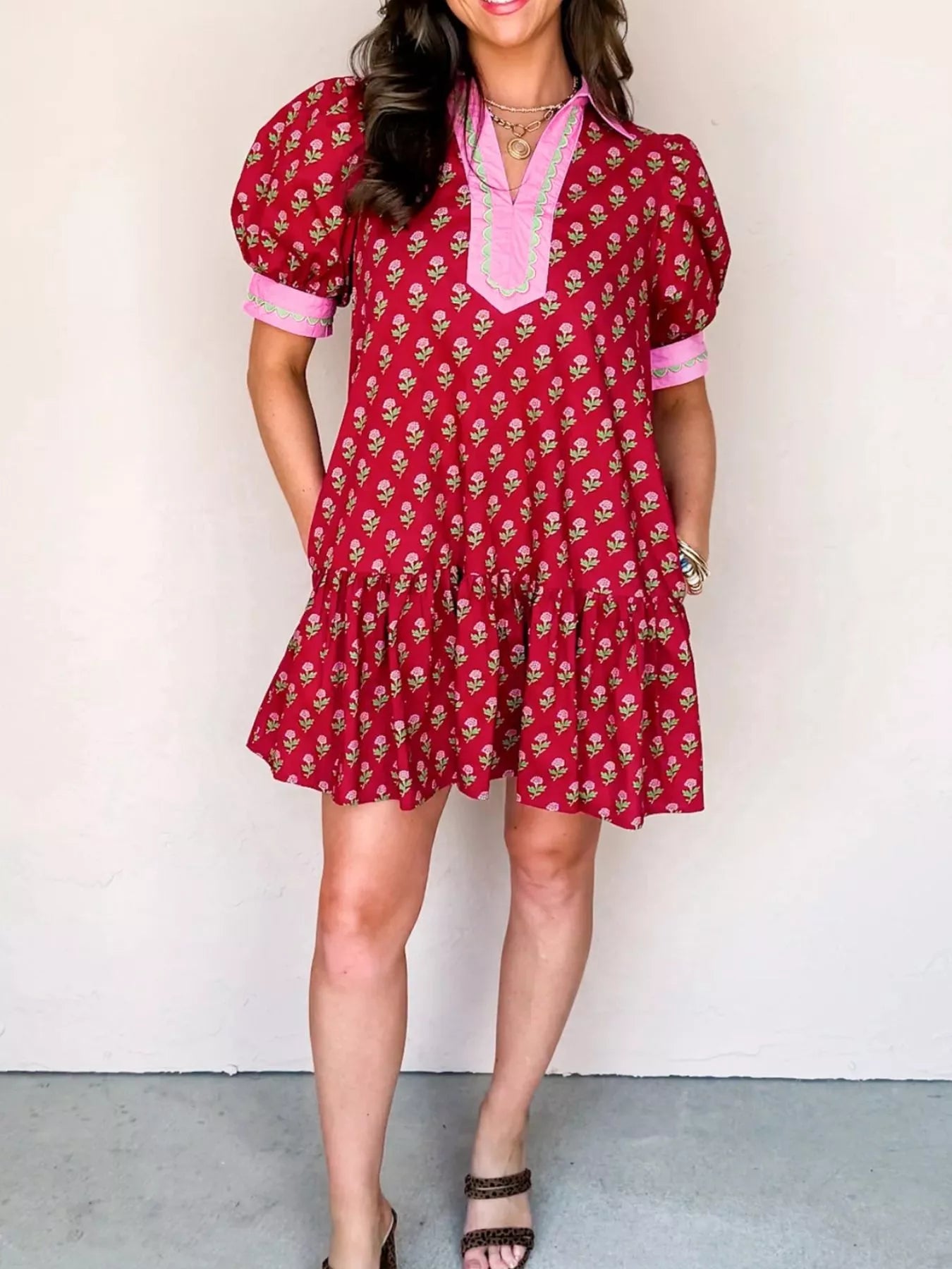 Floral Print Ruffle Hem Mini Dress