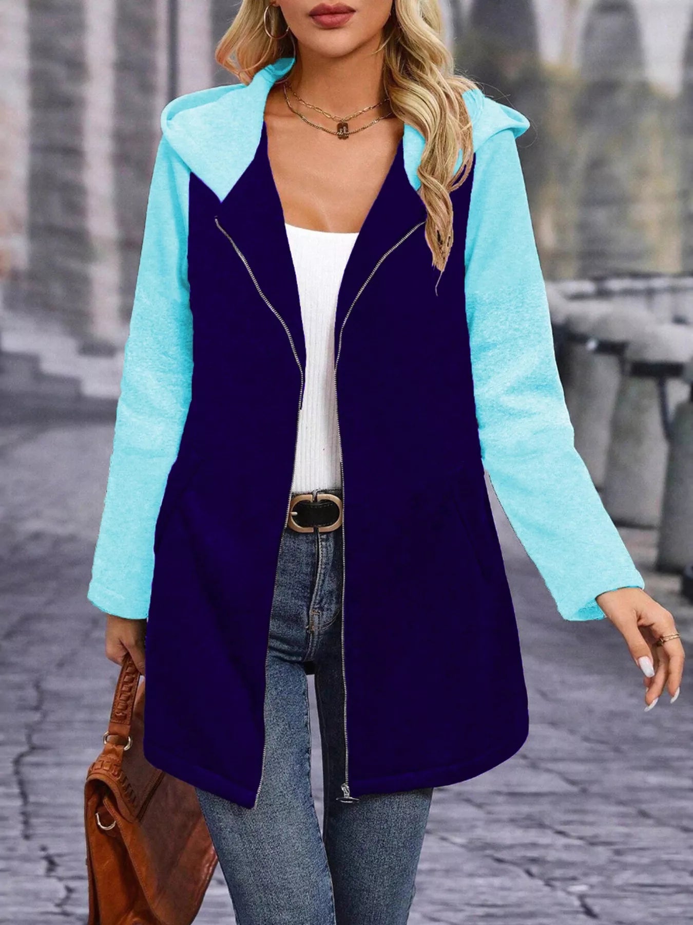 Full Size Zip Up Hooded Longline Outerwear Plus Size