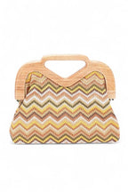 Chevron Print Faux Straw Wodden Frame Clutch Bag
