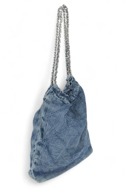 Denim Quilted Large Shoulder Bag