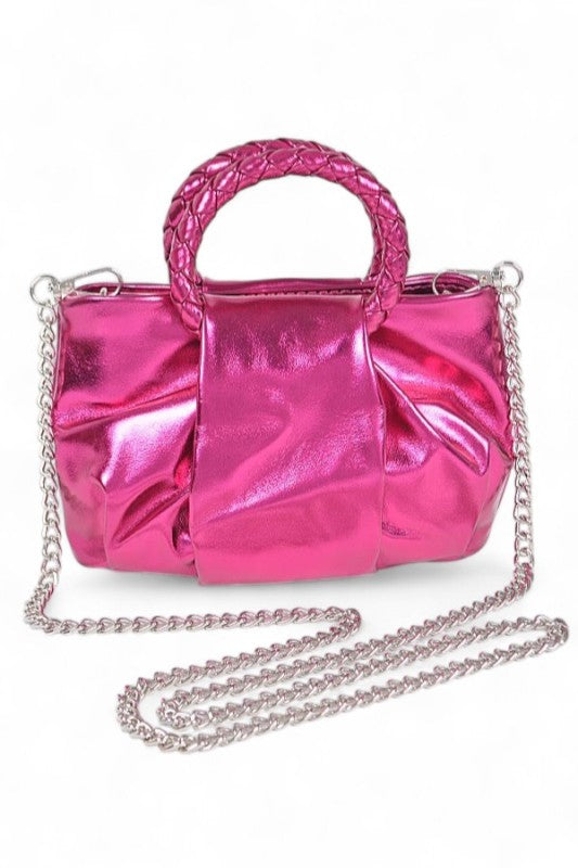 Metallic Braided Top Handle Small Crossbody Bag