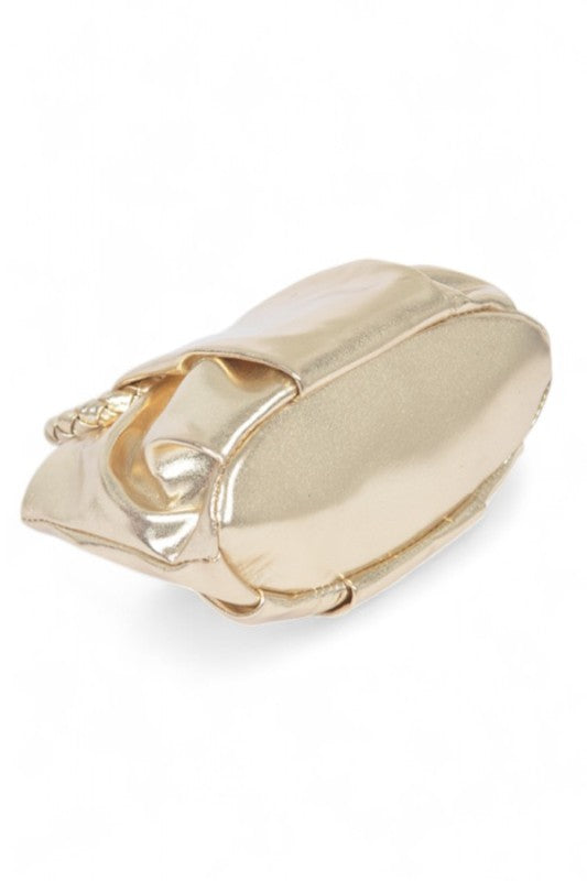 Metallic Braided Top Handle Small Crossbody Bag