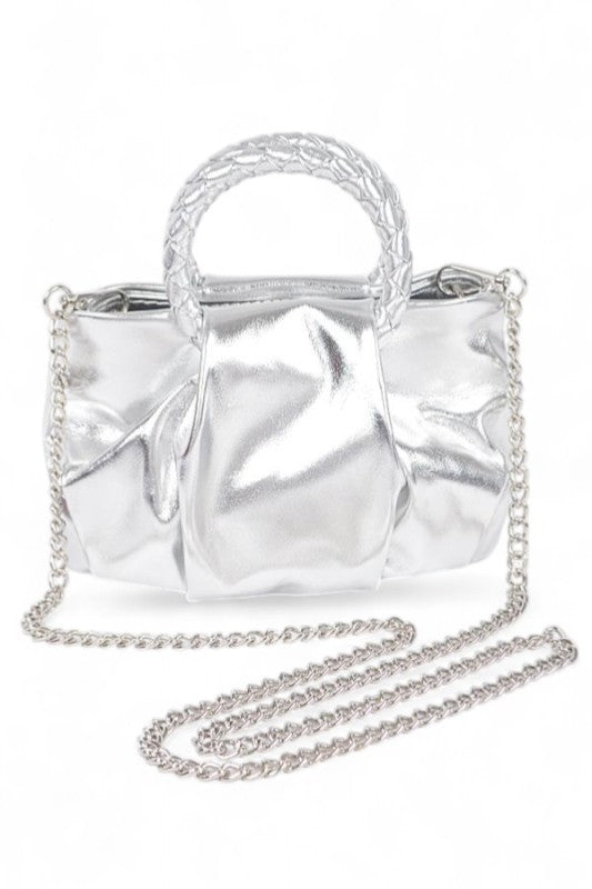 Metallic Braided Top Handle Small Crossbody Bag