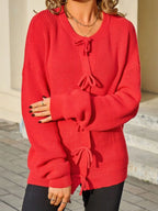 Ribbed Knit Bow-Tie Cardigan