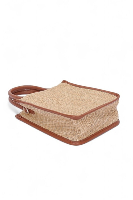 Faux Straw Top Handle Crossbody Small Tote