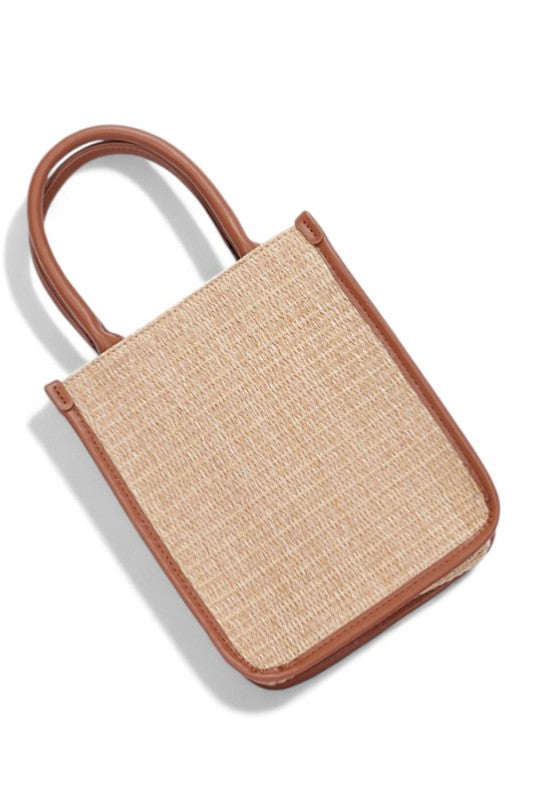 Faux Straw Top Handle Crossbody Small Tote