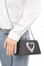 Crystal Heart Satin Top Handle Convertible Clutch