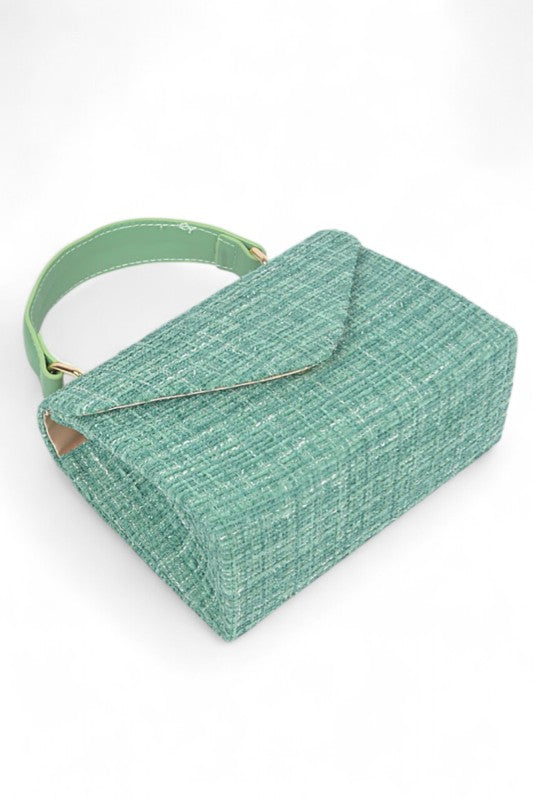 Tweed Fabric Top Handle Crossbody Swing Bag