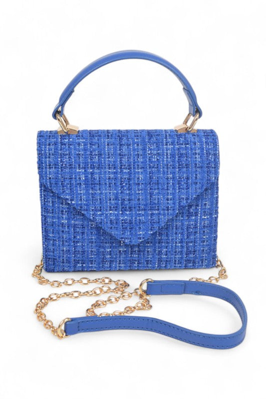 Tweed Fabric Top Handle Crossbody Swing Bag