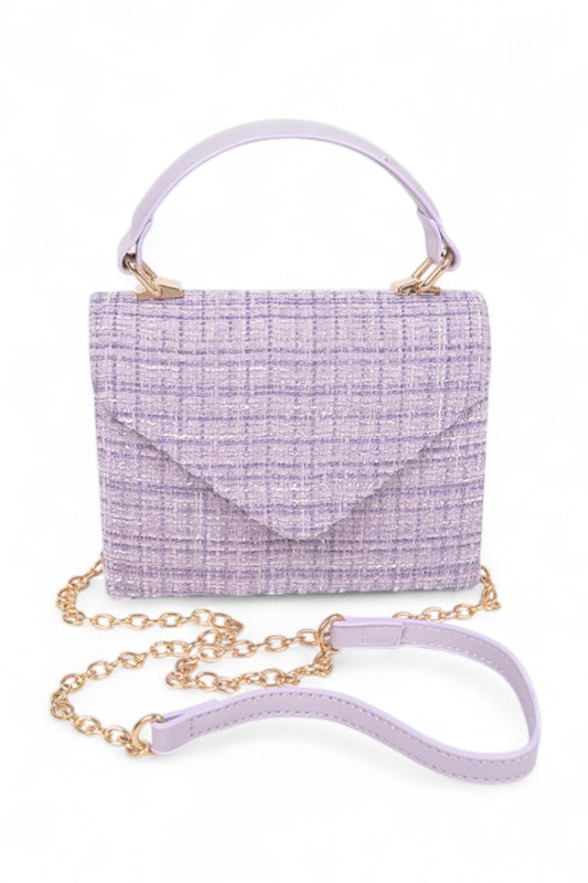 Tweed Fabric Top Handle Crossbody Swing Bag