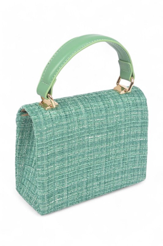 Tweed Fabric Top Handle Crossbody Swing Bag