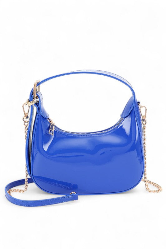 Patent Faux Leather Top Handle Swing Bag