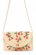 Embroidery Cherry Raffia Straw Clutch Bag