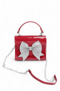 Rhinestone Bow Tie Patent Finish Crossbody Bag