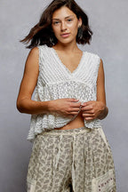 POL Textured Lace Cropped Tank with Trim Detail