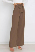 High Waist Tie Front Wide Leg Pants