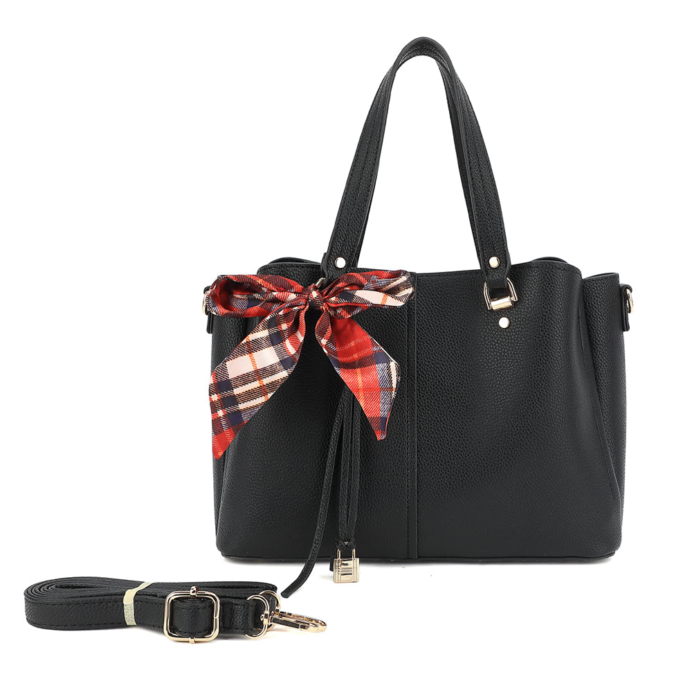 Triple Compartment Satchel with Scarf and Charm Detail