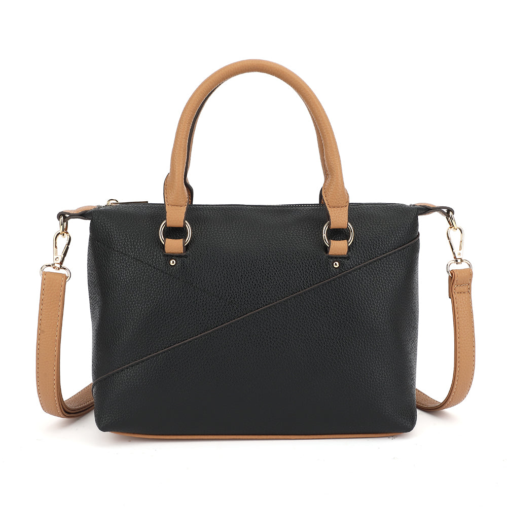 Double Handle Mid Size Satchel Two Tone with Crossbody Strap