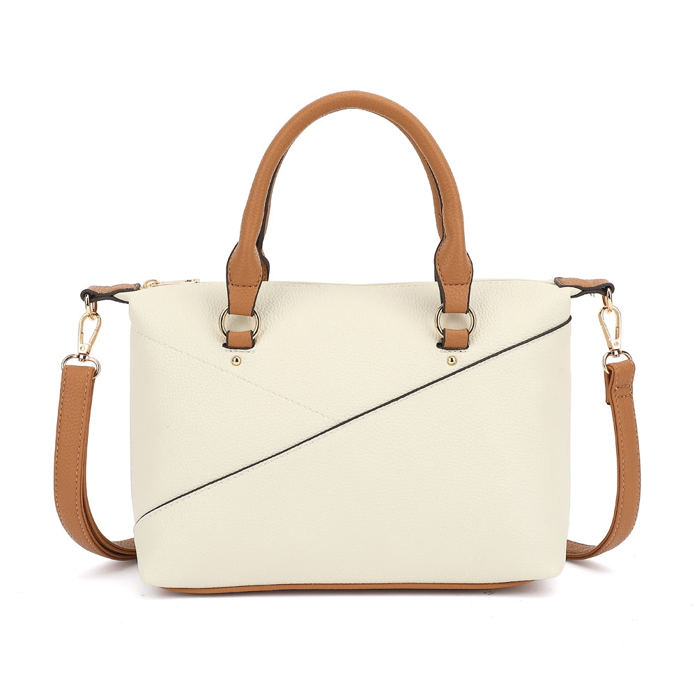 Double Handle Mid Size Satchel Two Tone with Crossbody Strap