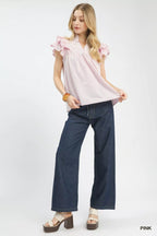 Umgee Ruffled Sleeve Textured Blouse