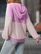 Casual Color Block Button Detail Hoodie