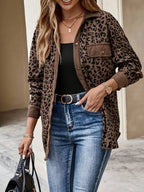 Leopard Print Corduroy Button-Up Jacket