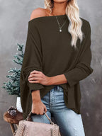 Waffle Knit Boat Neck T-Shirt