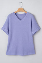 Waffle V Neck Short Sleeve Top