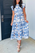 Ruffle Sleeve Tiered Midi Dress