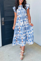 Ruffle Sleeve Tiered Midi Dress