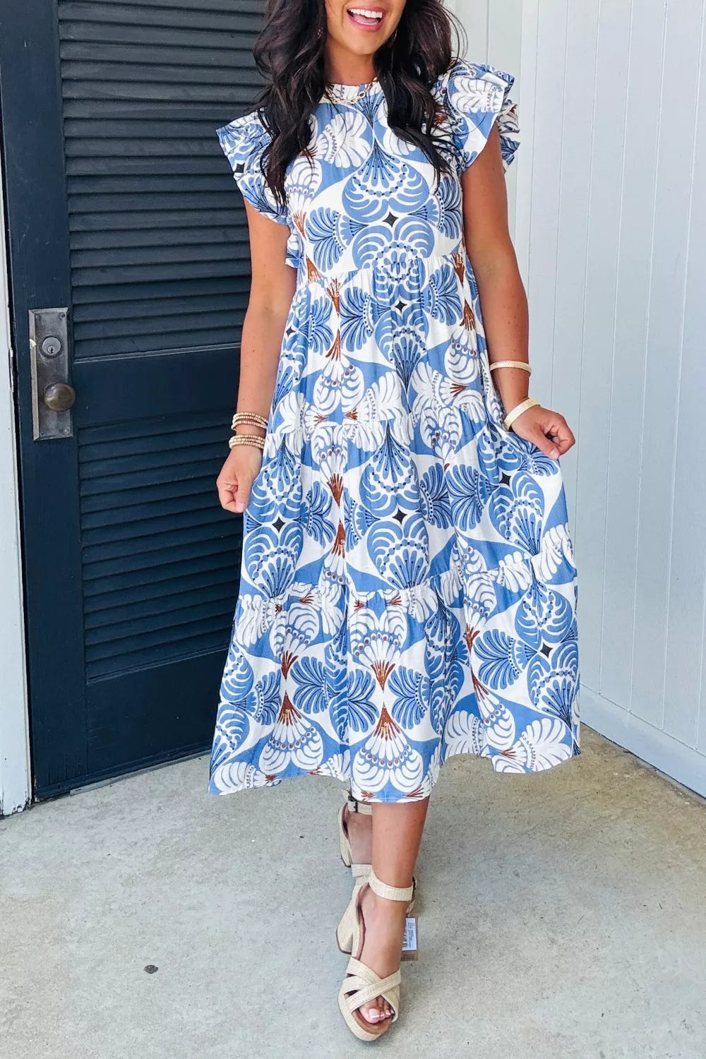 Ruffle Sleeve Tiered Midi Dress