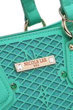Nicole Lee USA Monogram Pattern Handbag with Rhinestones Decor