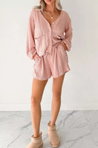 Cable Knit V Neck Cardigan and Shorts Set