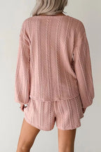 Cable Knit V Neck Cardigan and Shorts Set