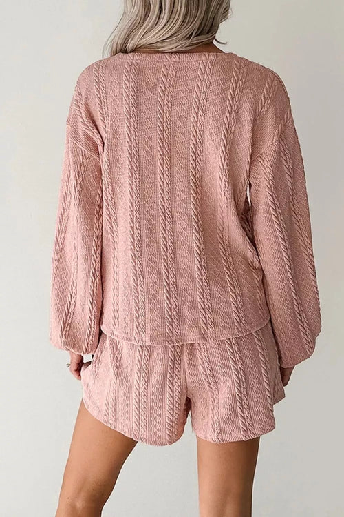 Cable Knit V Neck Cardigan and Shorts Set